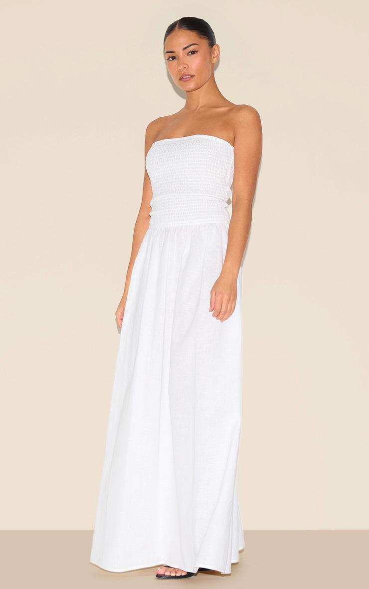 Petite White Bandeau Shirred Detail Maxi Dress Product Image