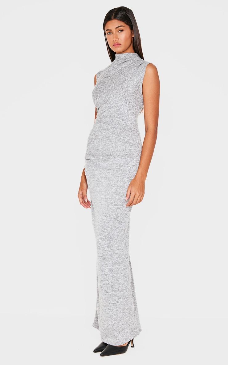 Grey Marl High Neck Ruched Detail Maxi Dress Product Image
