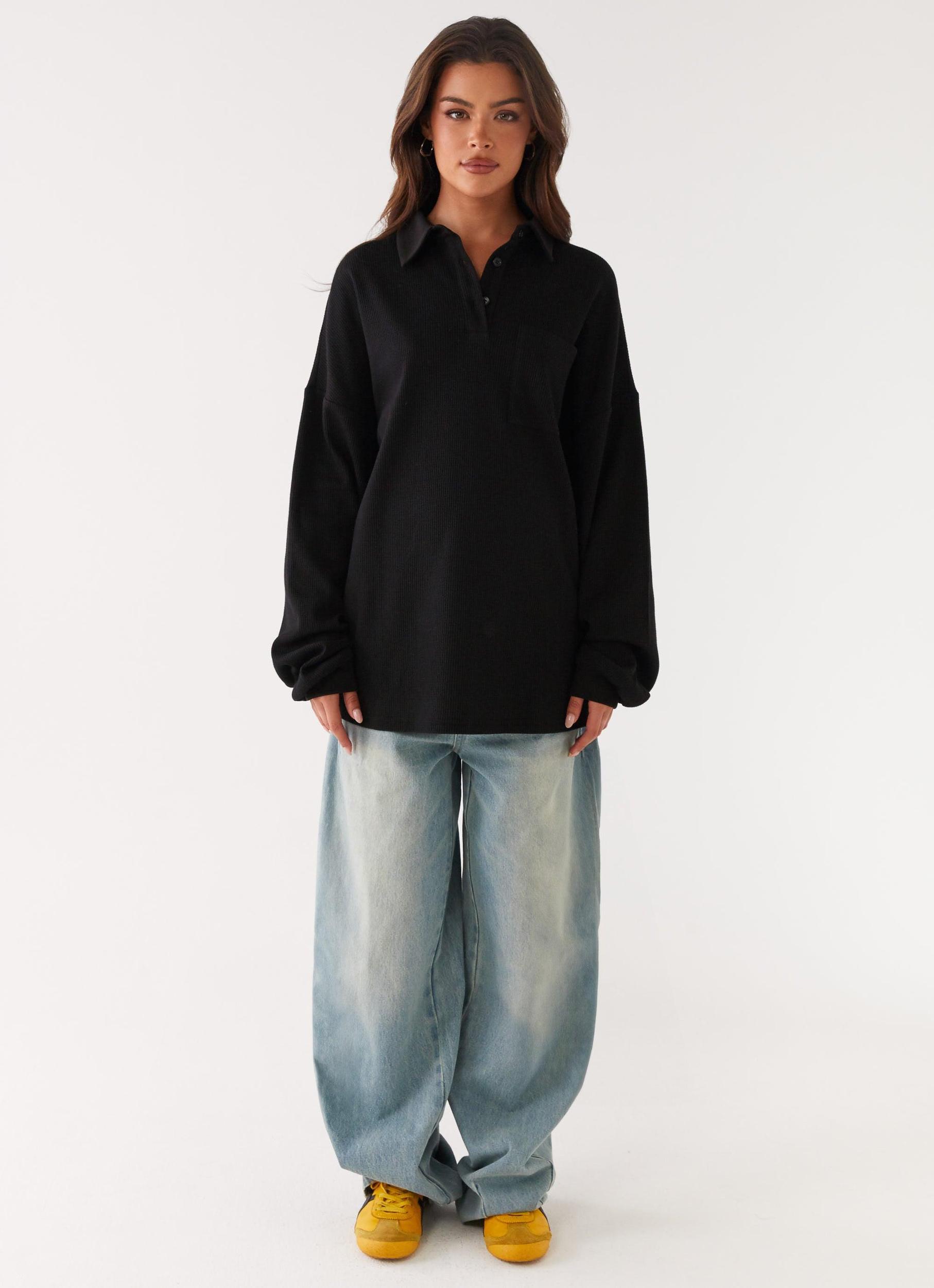 Torrie Oversized Polo Top - Black Product Image