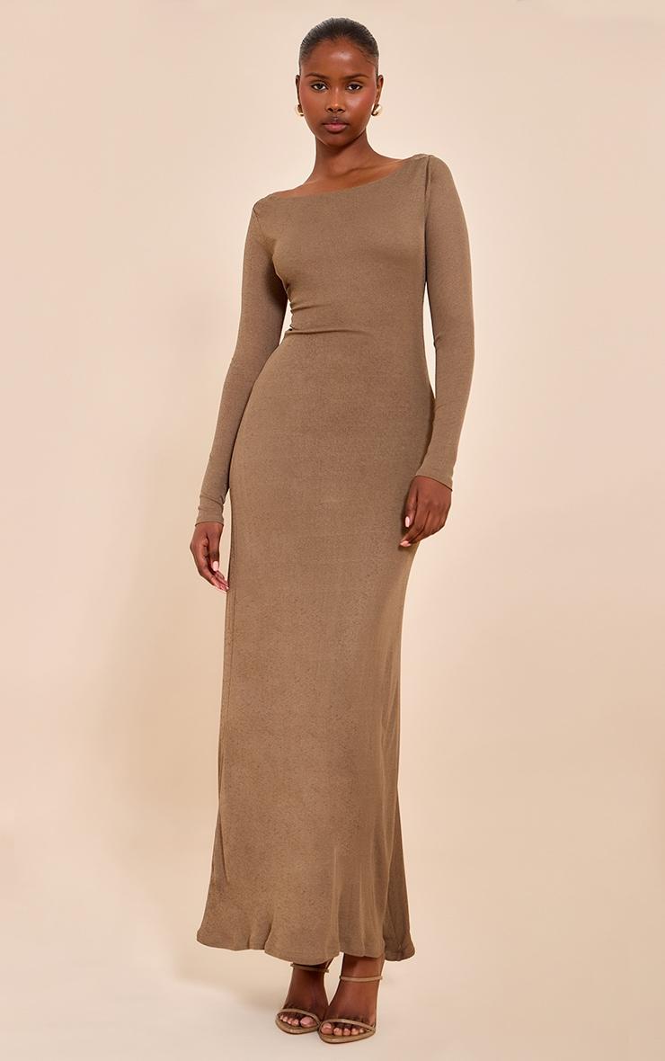 Chocolate Double Layer Onion Skin Cowl Back Maxi Dress Product Image