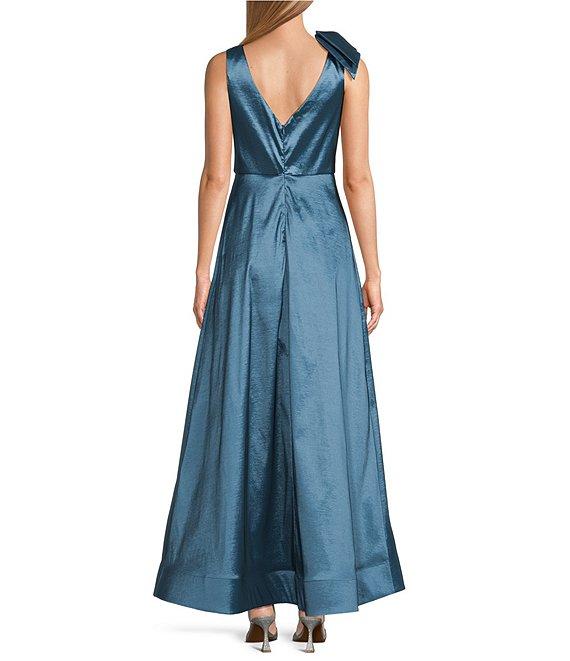 Marina Stretch Taffeta V-Neck Bow Shoulder Sleeveless Ball Gown Product Image