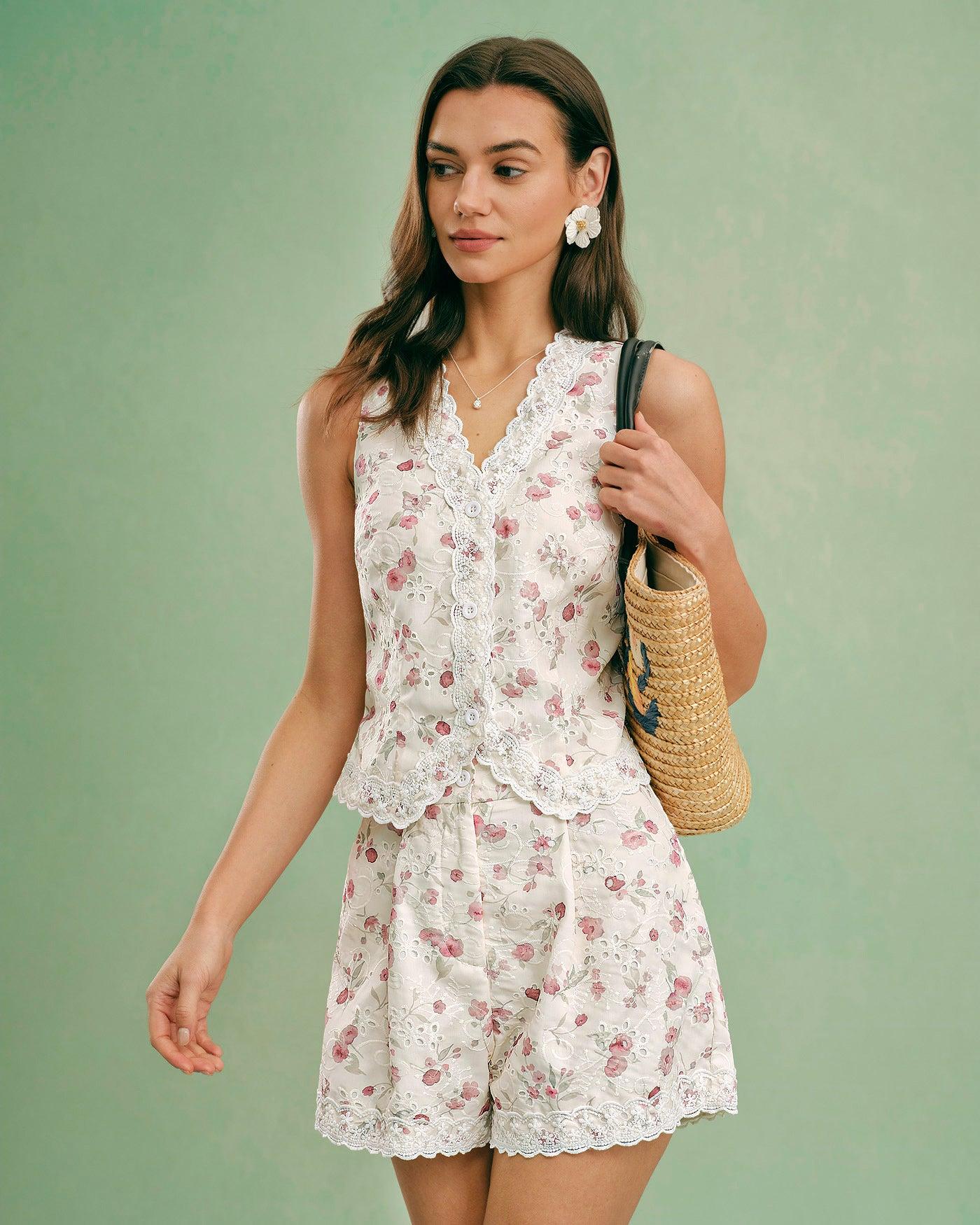 Floral V Neck Single Breasted Vest Product Image