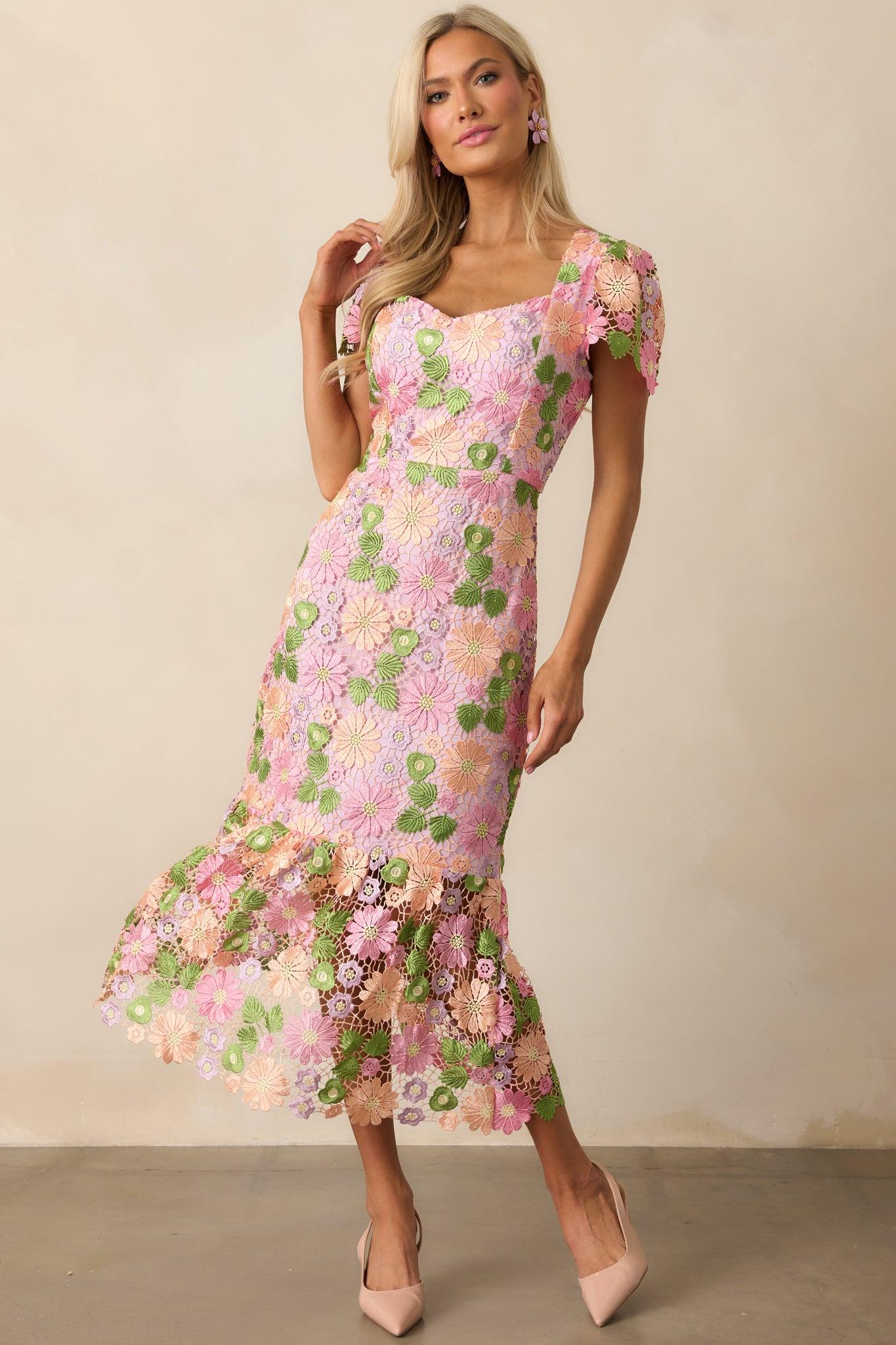 My Debut Lavender Embroidered Floral Midi Dress Product Image
