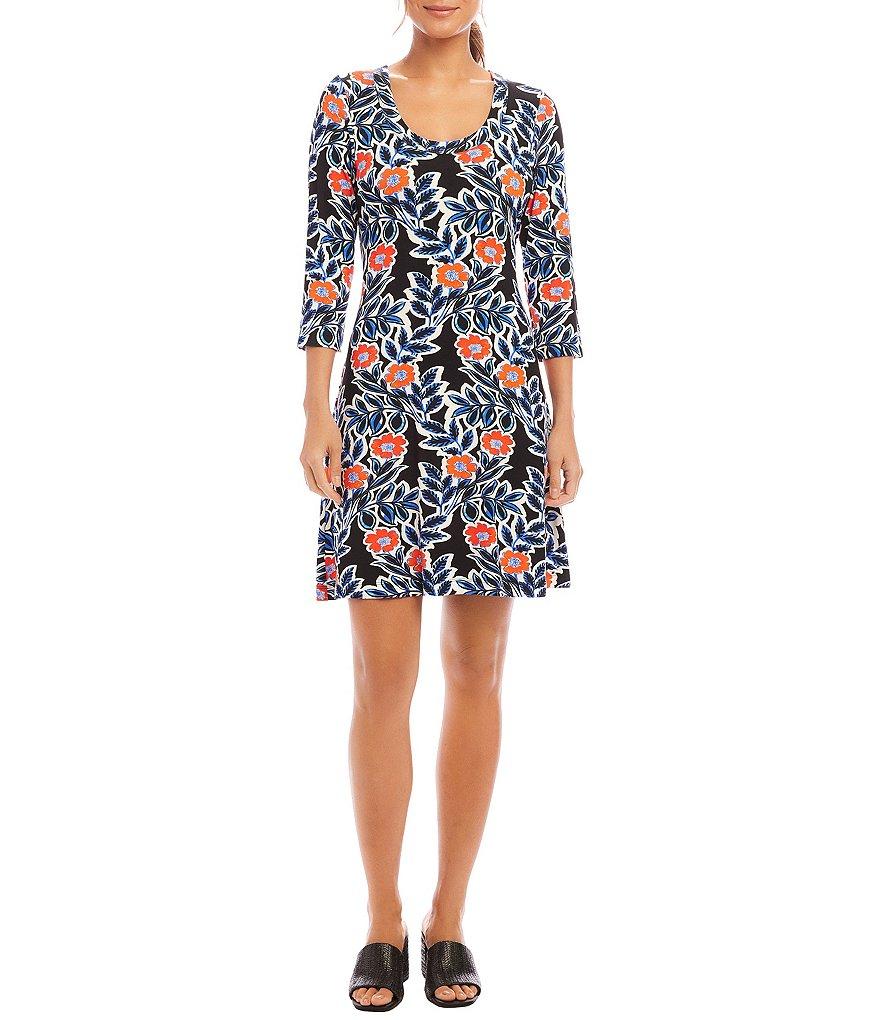 Karen Kane Poppy Print Scoop Neck 3/4 Sleeve A-Line Dress Product Image