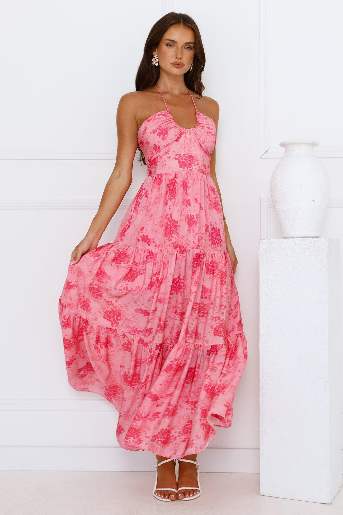 Silken Sunshine Halter Maxi Dress Pink Product Image