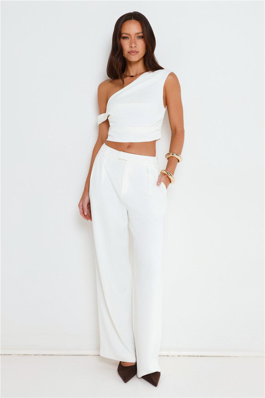 The Edit Tailored Off Shoulder Crop Top White Product Image