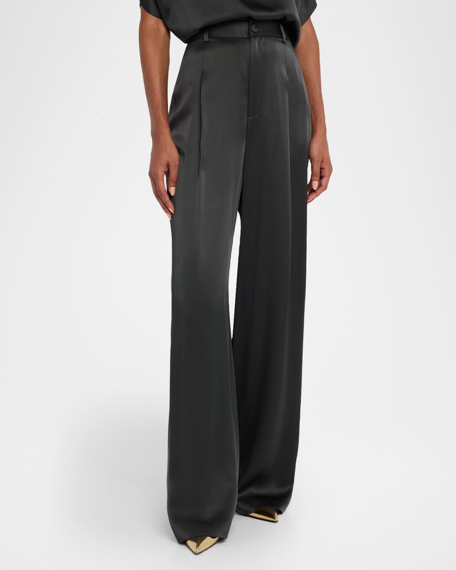 Pleated Wide-Leg Satin Pants Product Image
