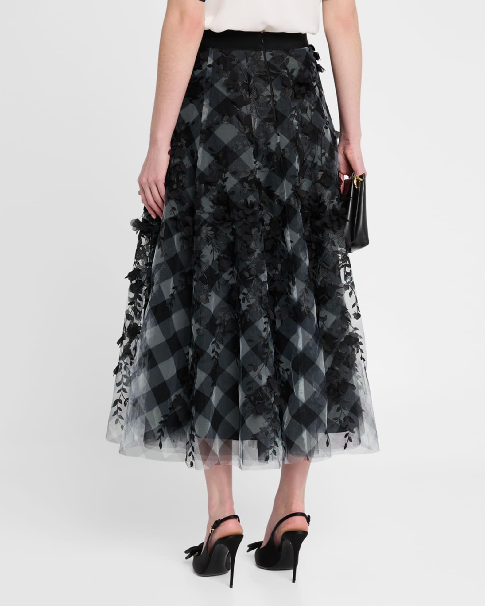 Check Tulle Petal Applique Midi Skirt Product Image