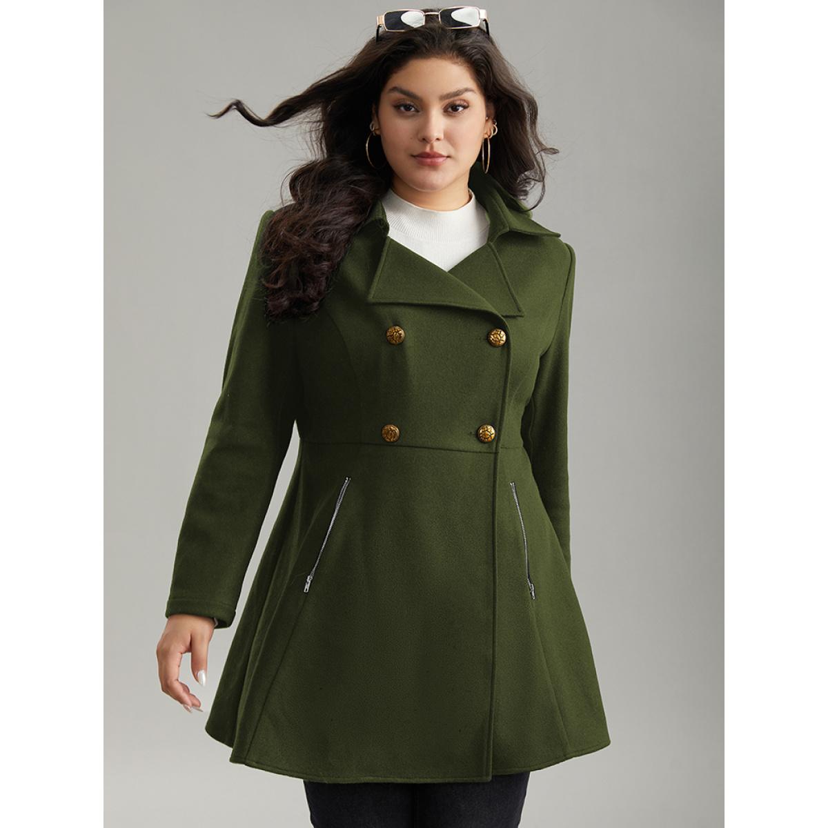Plus Size Lapel Collar Metal Detail Zipper Pocket Coat Women ArmyGreen Casual Plain Ladies Dailywear Winter Coats BloomChic 10/M Product Image