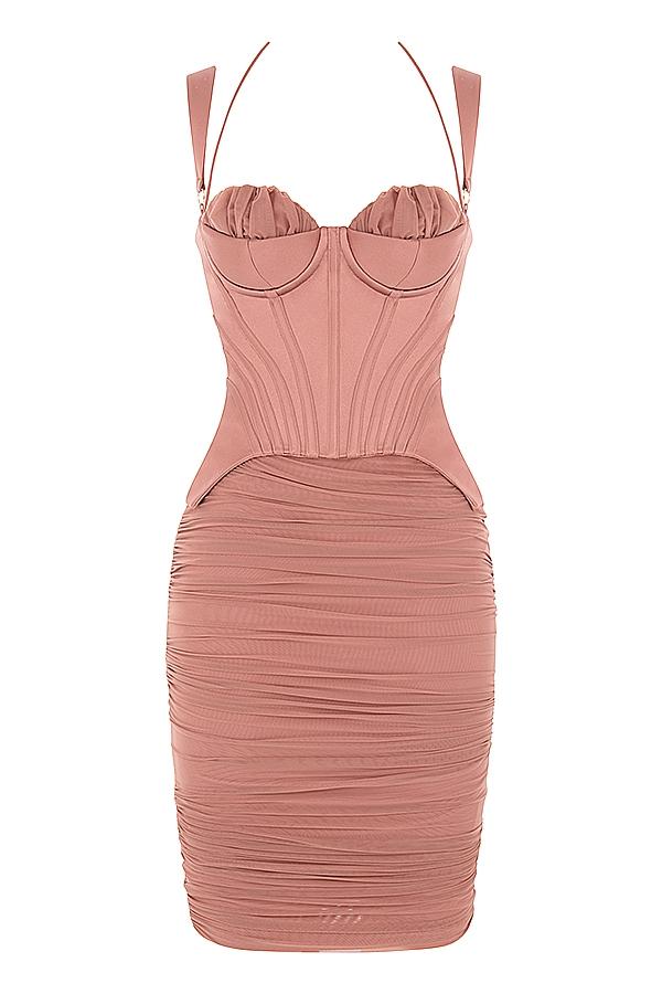 Talya  antique rose corset midi dress Product Image