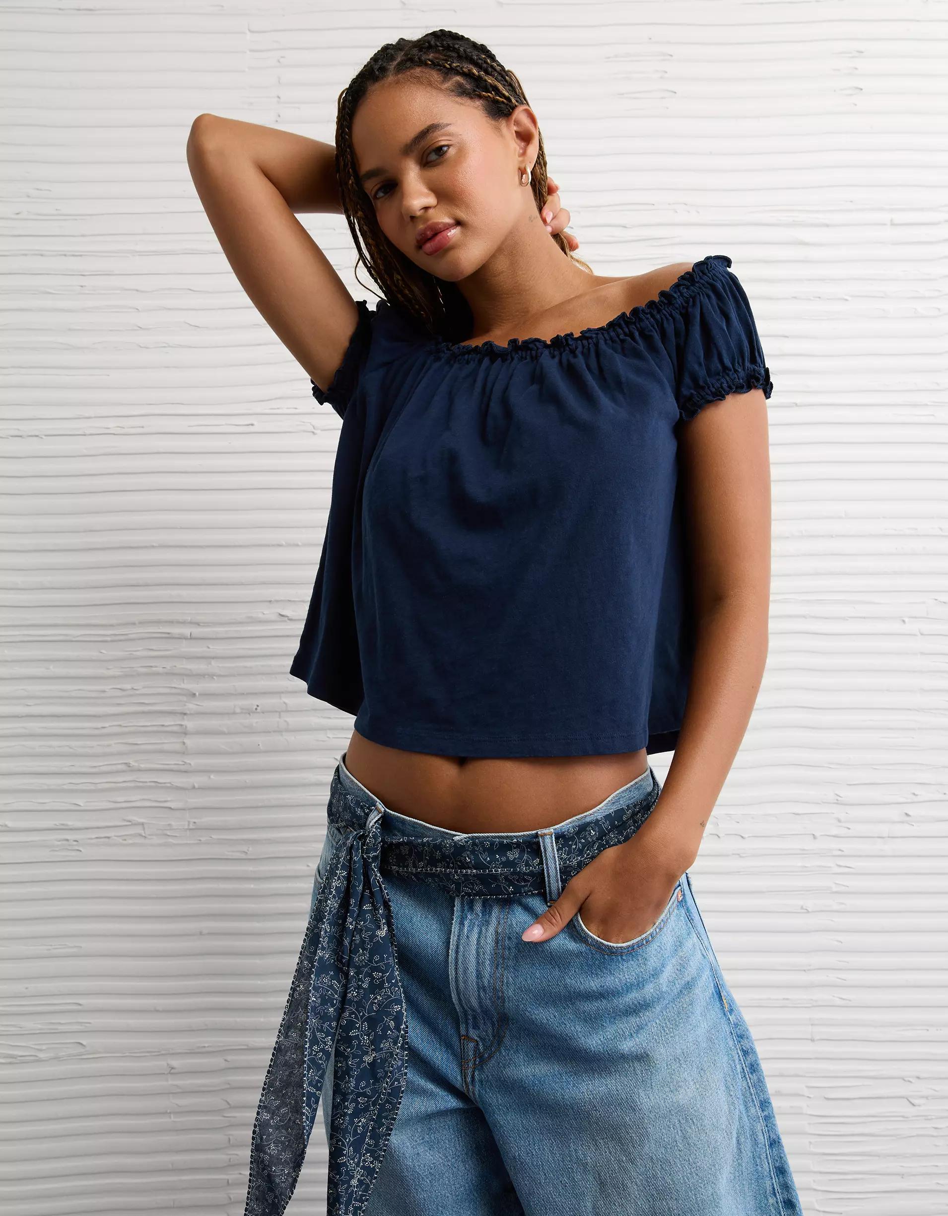 AE Sunchaser Knit Off The Shoulder Swing Top Product Image