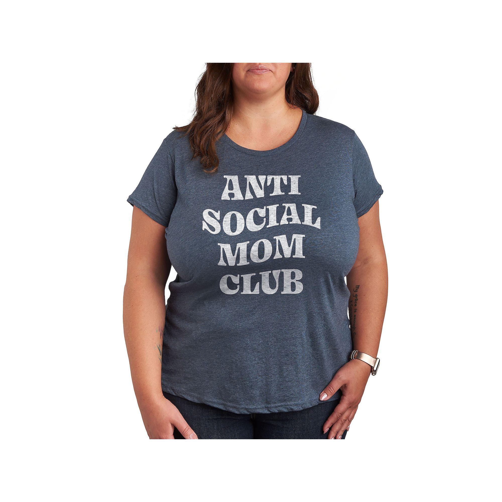 Plus Size Anti Social Mom Club Graphic Tee, Women's, Size: 4XL, Grey Blue Product Image