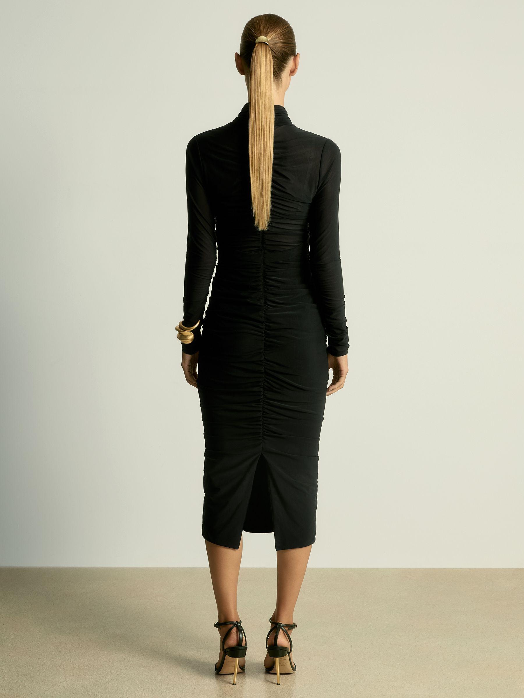 Ruched Bodycon Midi Dress in Black Product Image