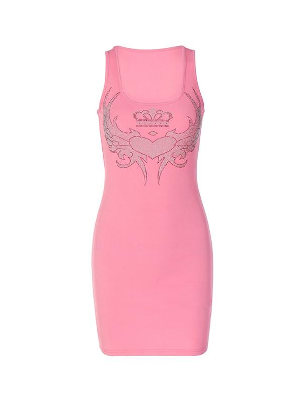 Rhinestone U Neck Slim Mini Dress Product Image