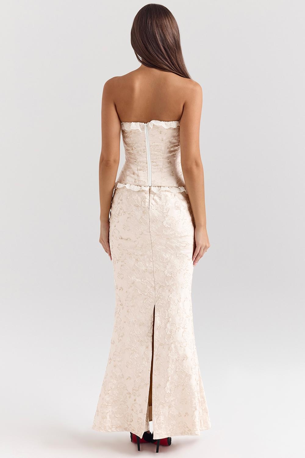 Mara  ivory metallic jacquard maxi skirt Product Image