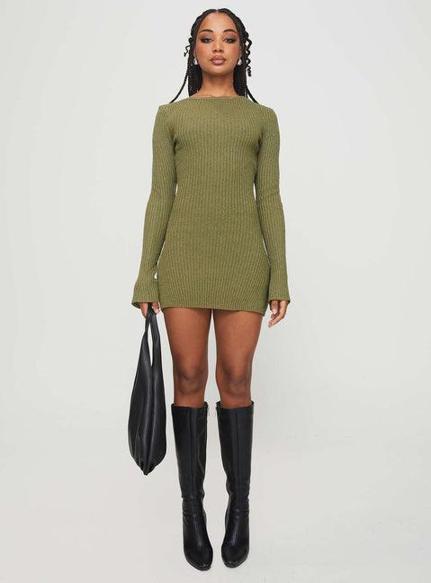 Osment Long Sleeve Knit Mini Dress Olive Product Image