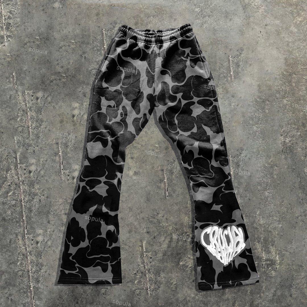 Sopula Unisex Men's Street Camo Heart Graphic Print Flared Pants Product Image
