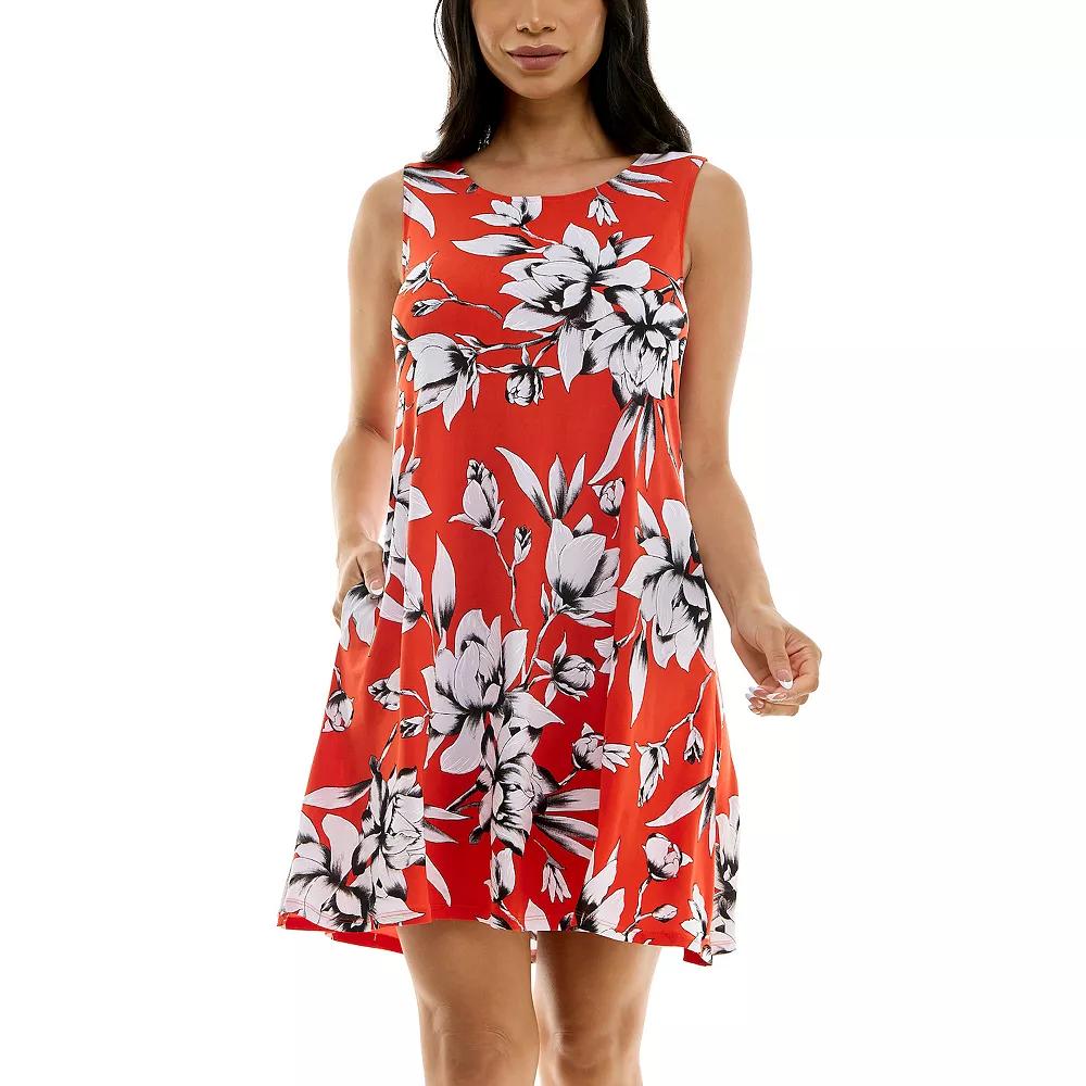 Women's Nina Leonard Puff Print Pocket Trapeze Dress,  Product Image