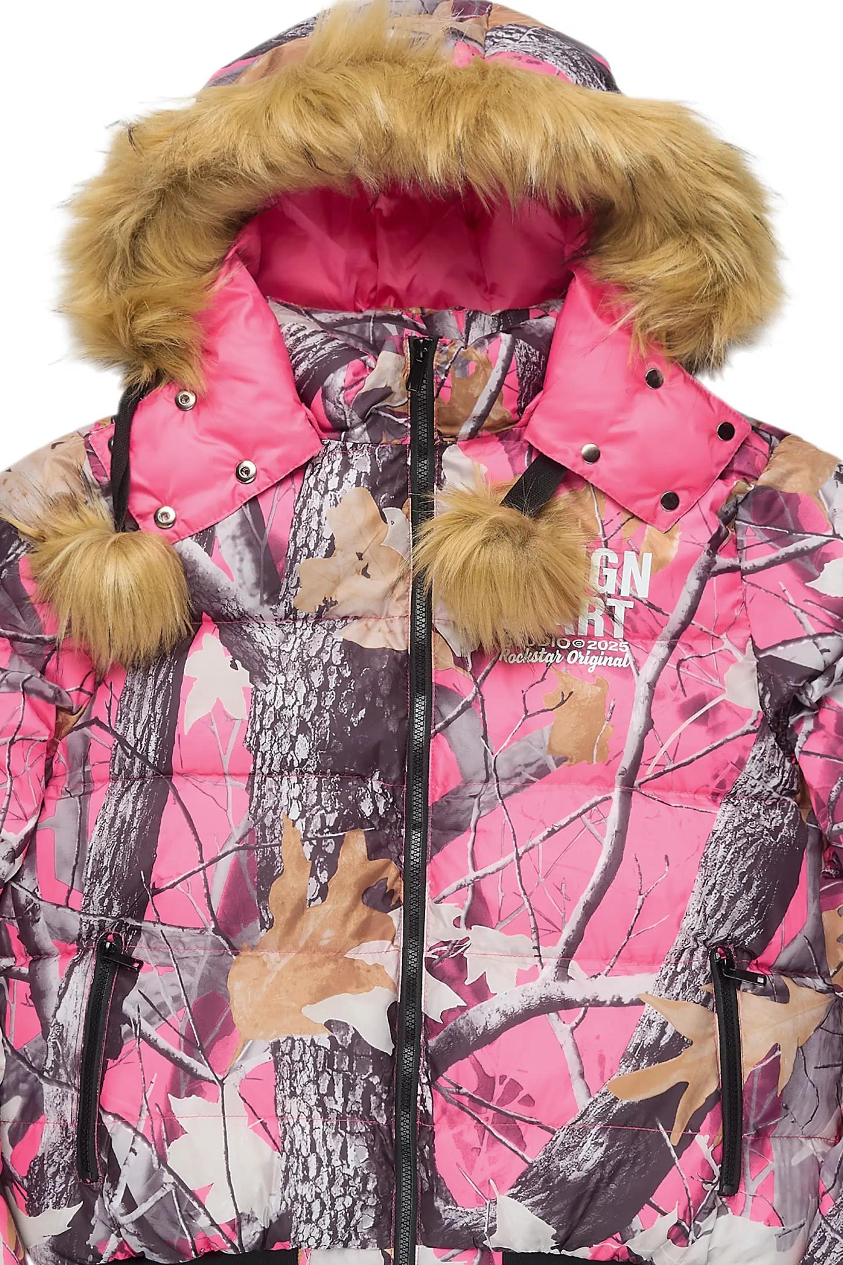Benita Pink Tree Camo Puffer Jacket Female Product Image