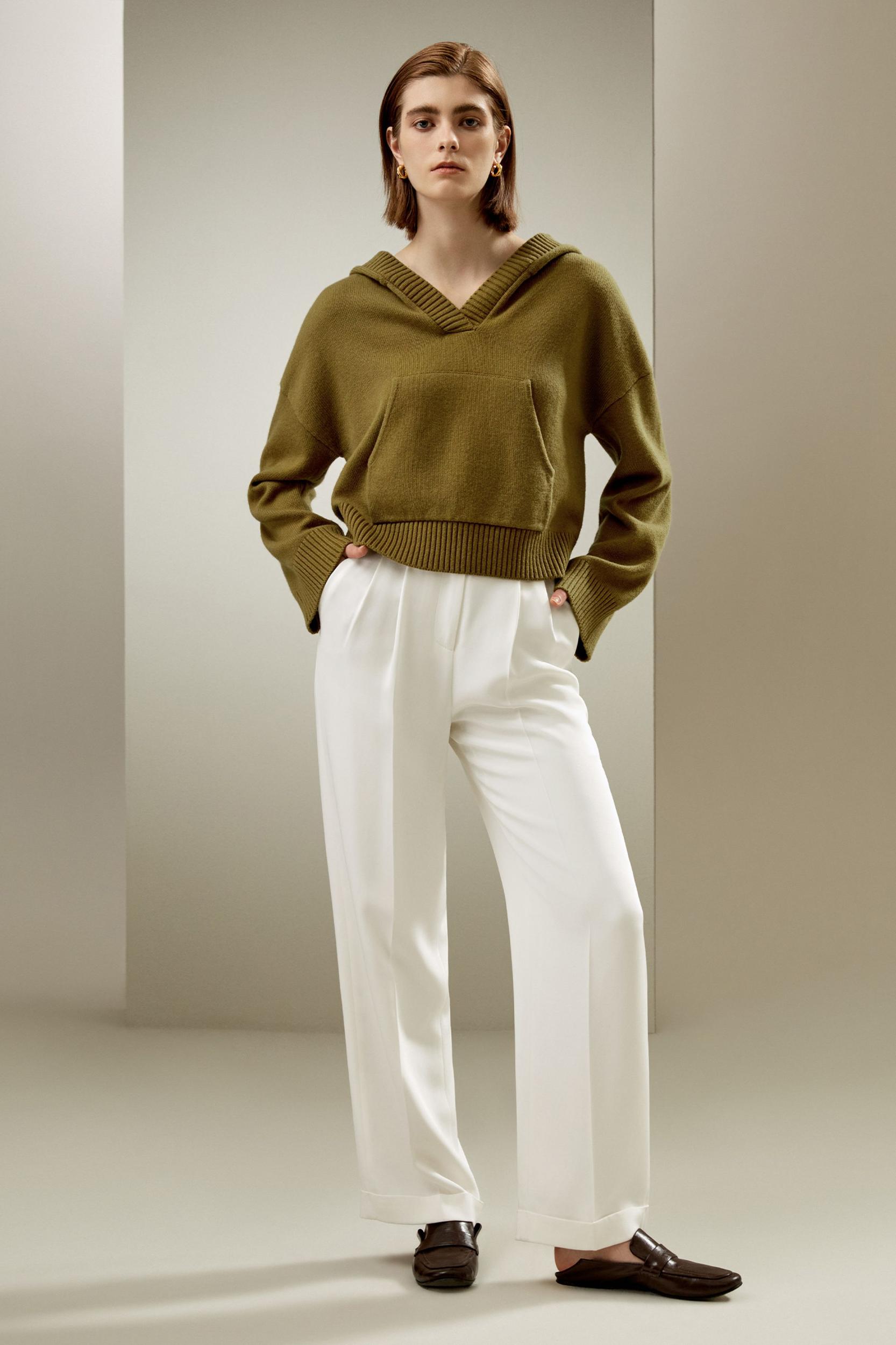 LILYSILK Hooded Cashmere Sweater - for Women - Green Wool Cashmere - Timeless Loose Fit Sweater S Product Image