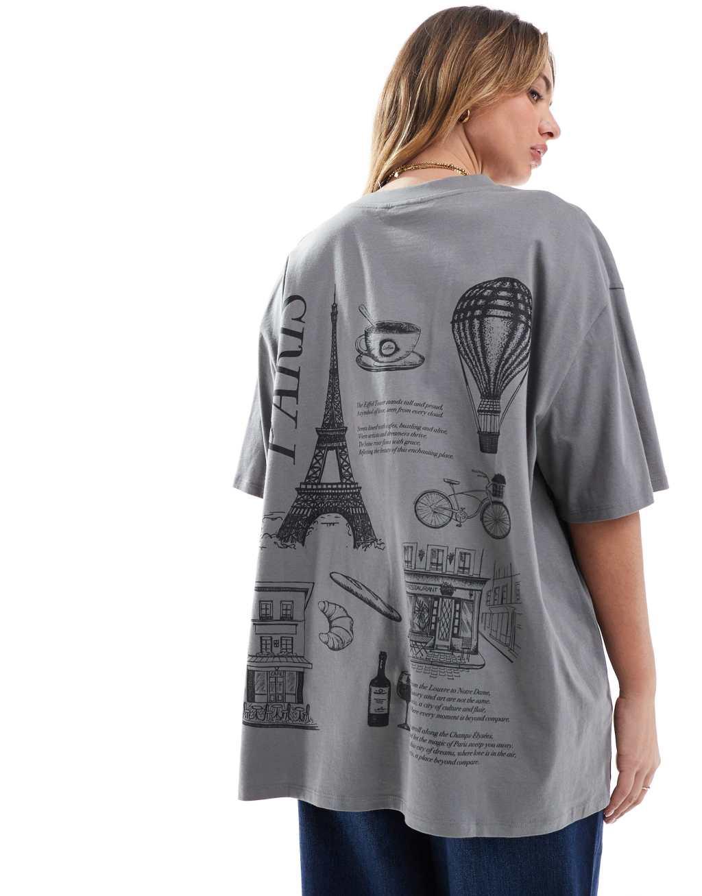 ASOS DESIGN boyfriend fit t-shirt with paris back graphic in charcoal Product Image