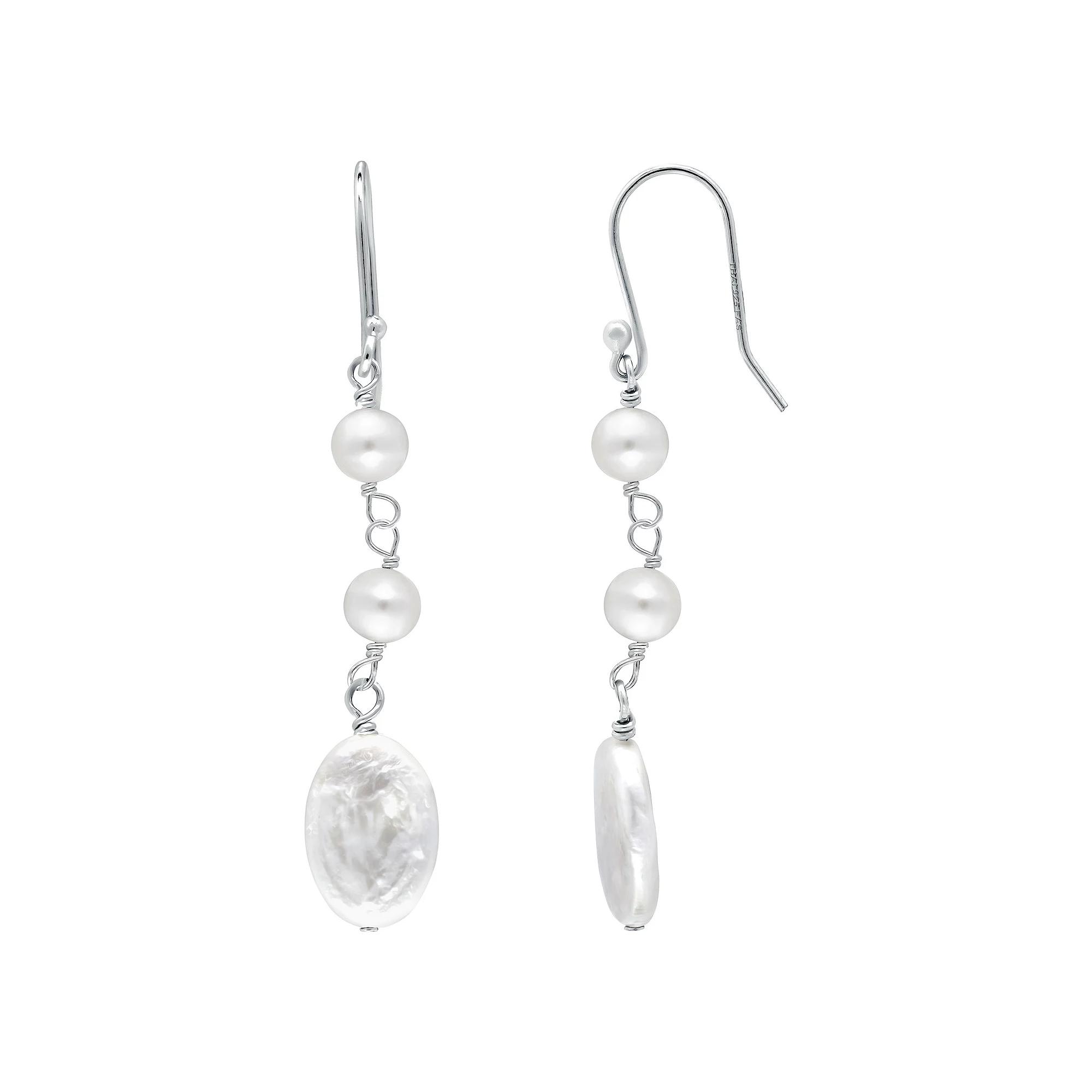 Aleure Precioso Sterling Silver Freshwater Cultured Pearl Trio Drop Earrings, Women's, Silver Tone White Product Image
