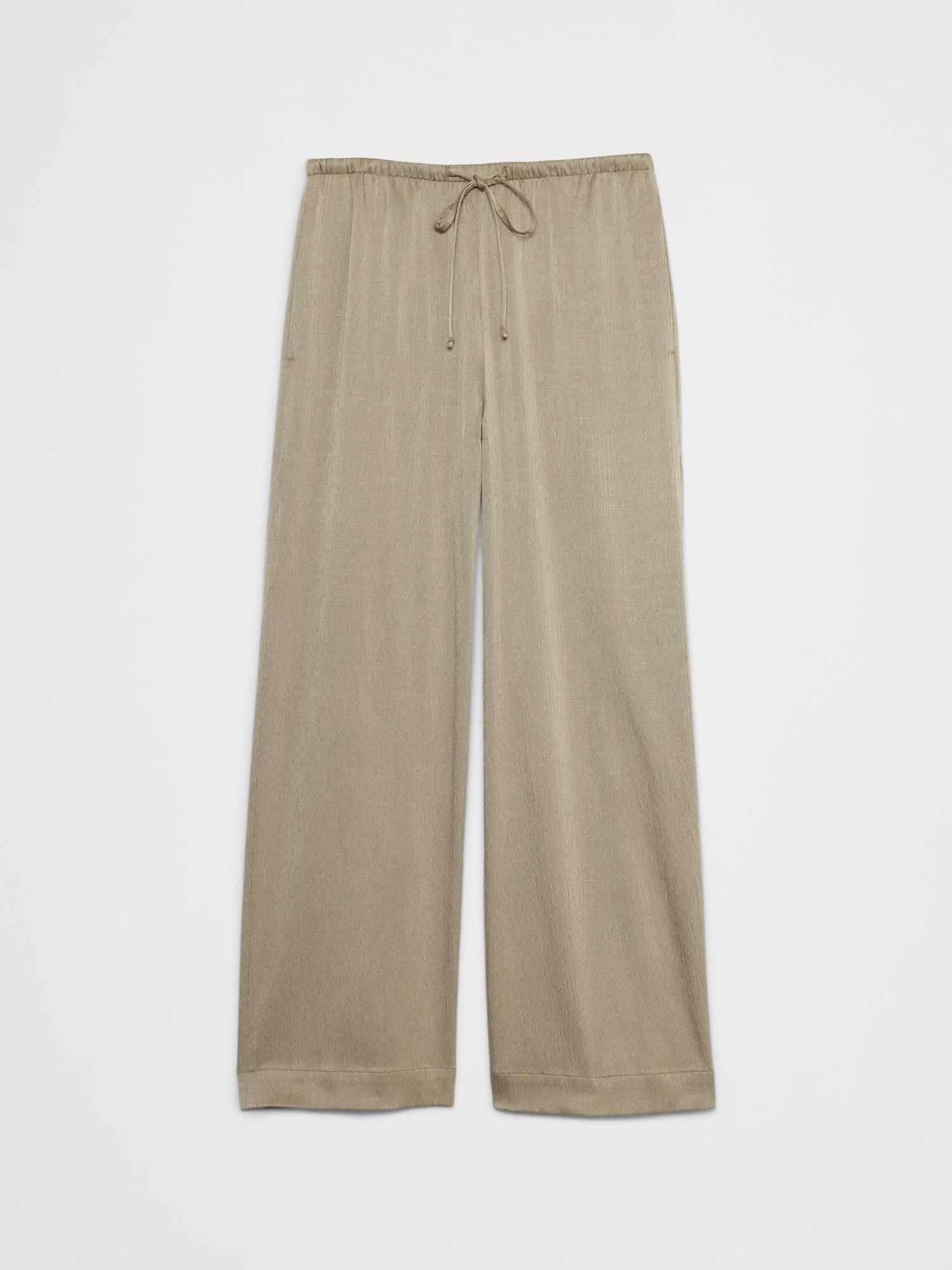 Wide-Leg Crinkled Satin Pull-On Pant Product Image