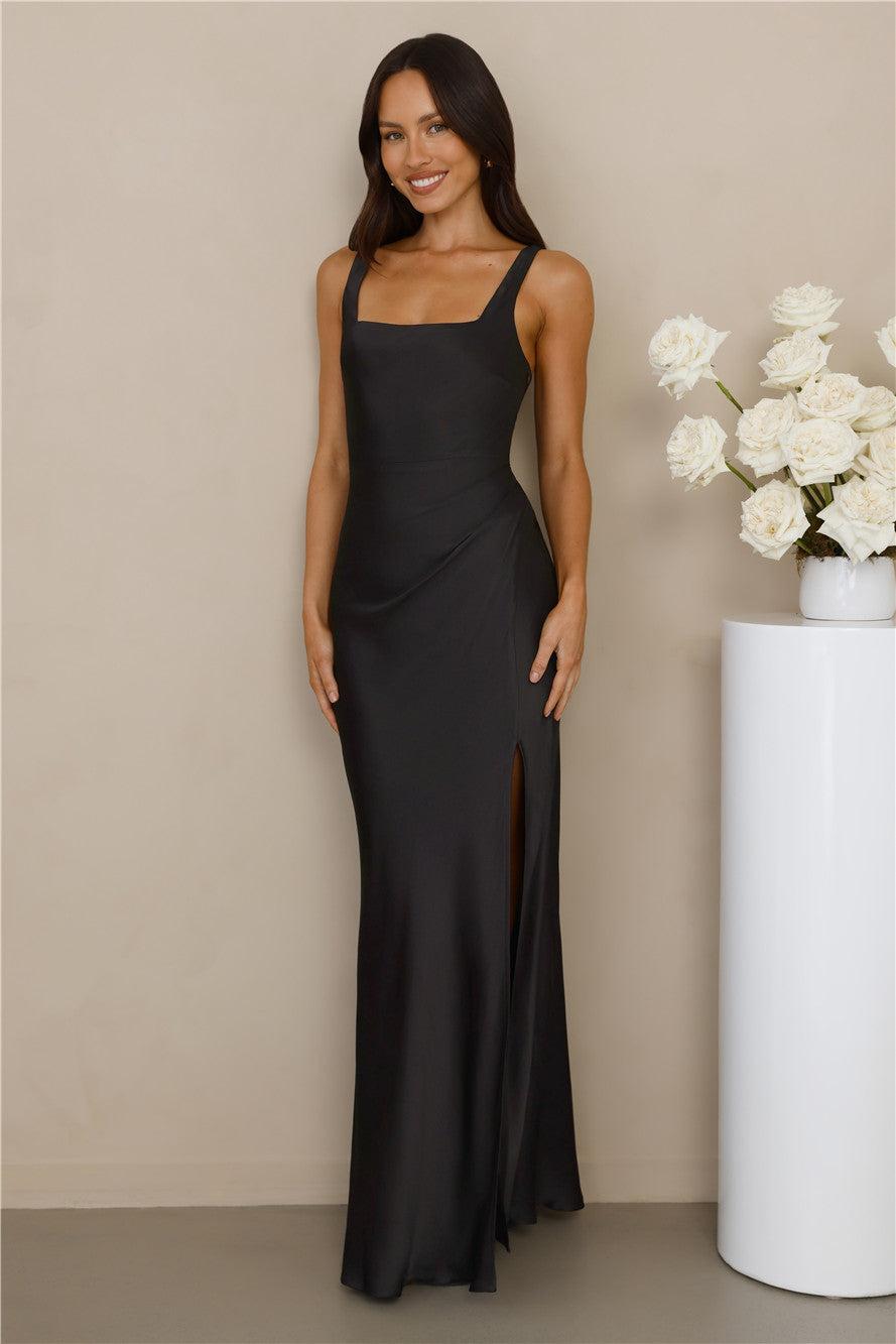 The Evelina Satin Maxi Dress Black Product Image