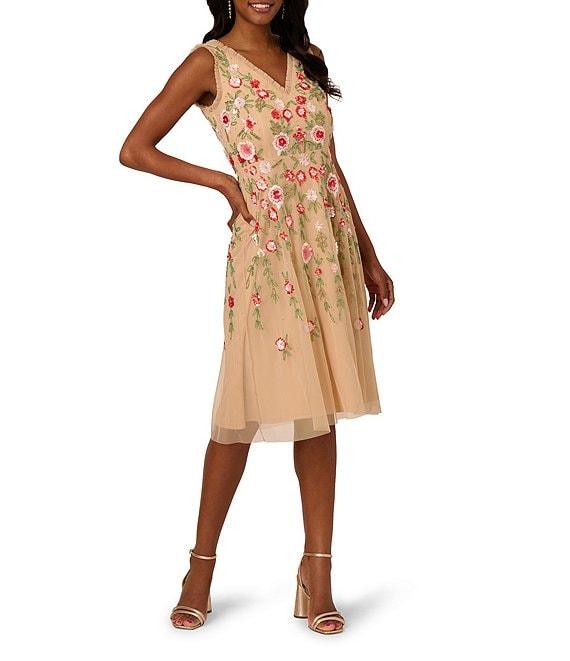 Adrianna Papell Beaded Mesh Midi Dress Product Image