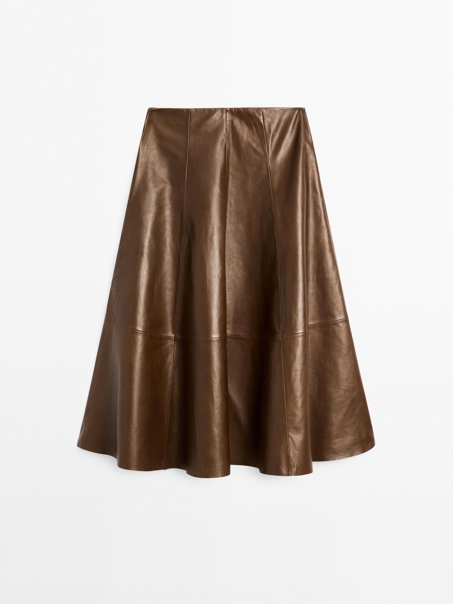 Nappa leather flared midi skirt Product Image