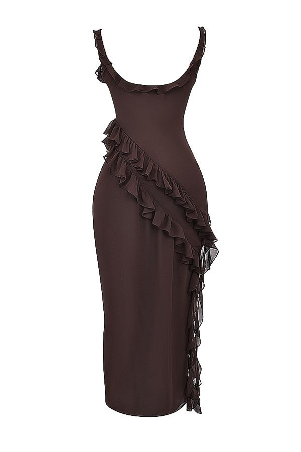 Ariela  espresso ruffle maxi dress - sale Product Image