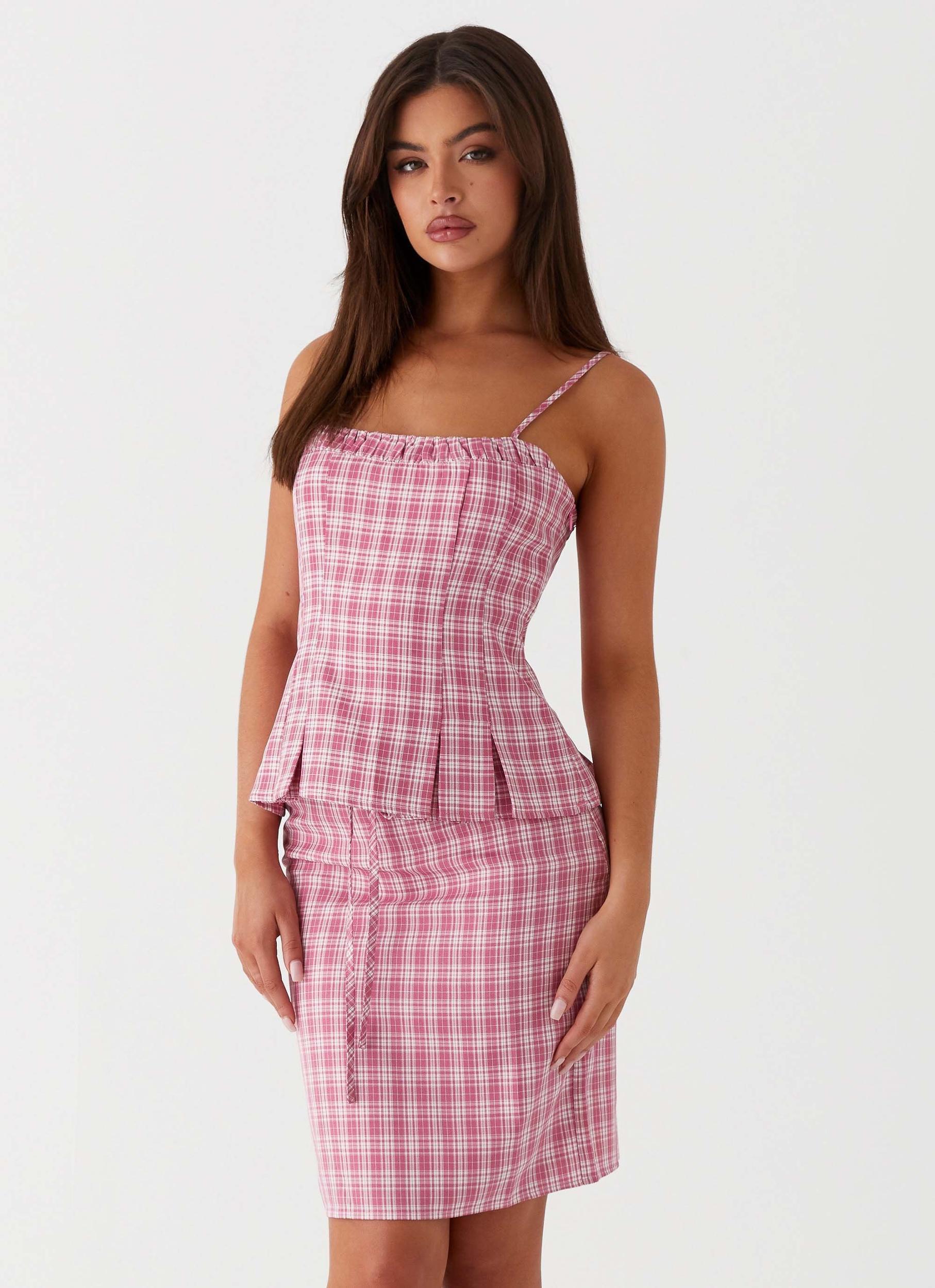 Mamita Ruched Top - Pink Check Product Image