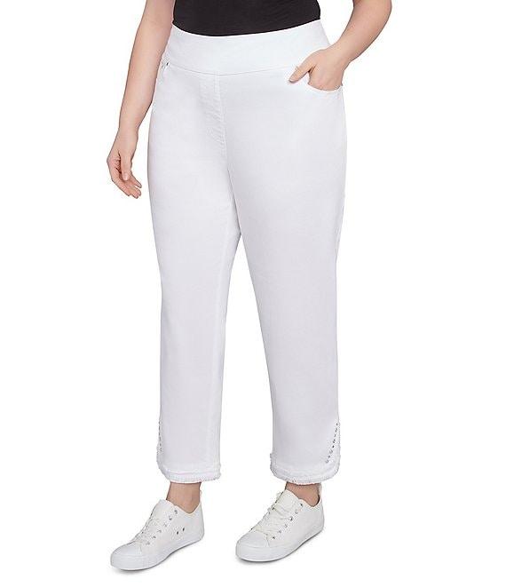 Ruby Rd. Plus Size Straight Leg Embellished Fringe Hem Detail Pull-On Pants Product Image