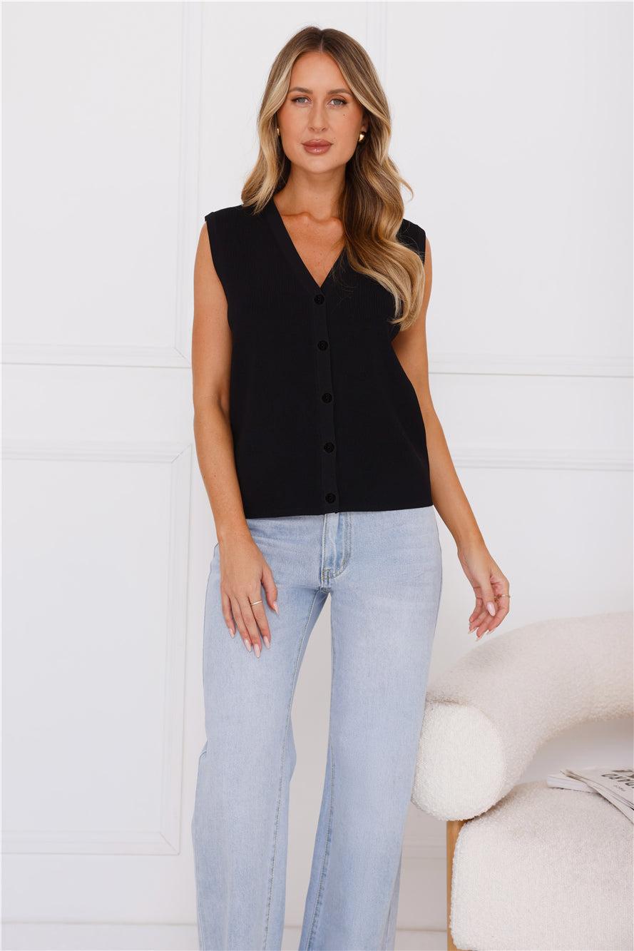 Stylish Side Knit Vest Black Product Image