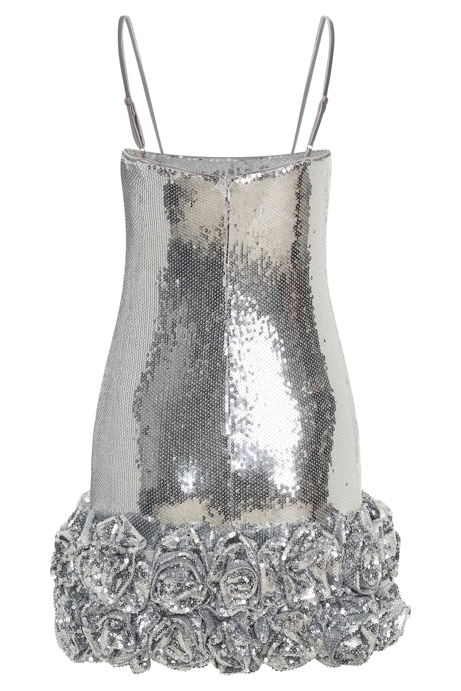 Faye Sequin Flower Mini Dress - Silver Product Image