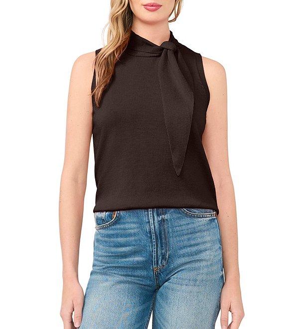 CeCe Knit Tie Neck Sleeveless Tank Product Image
