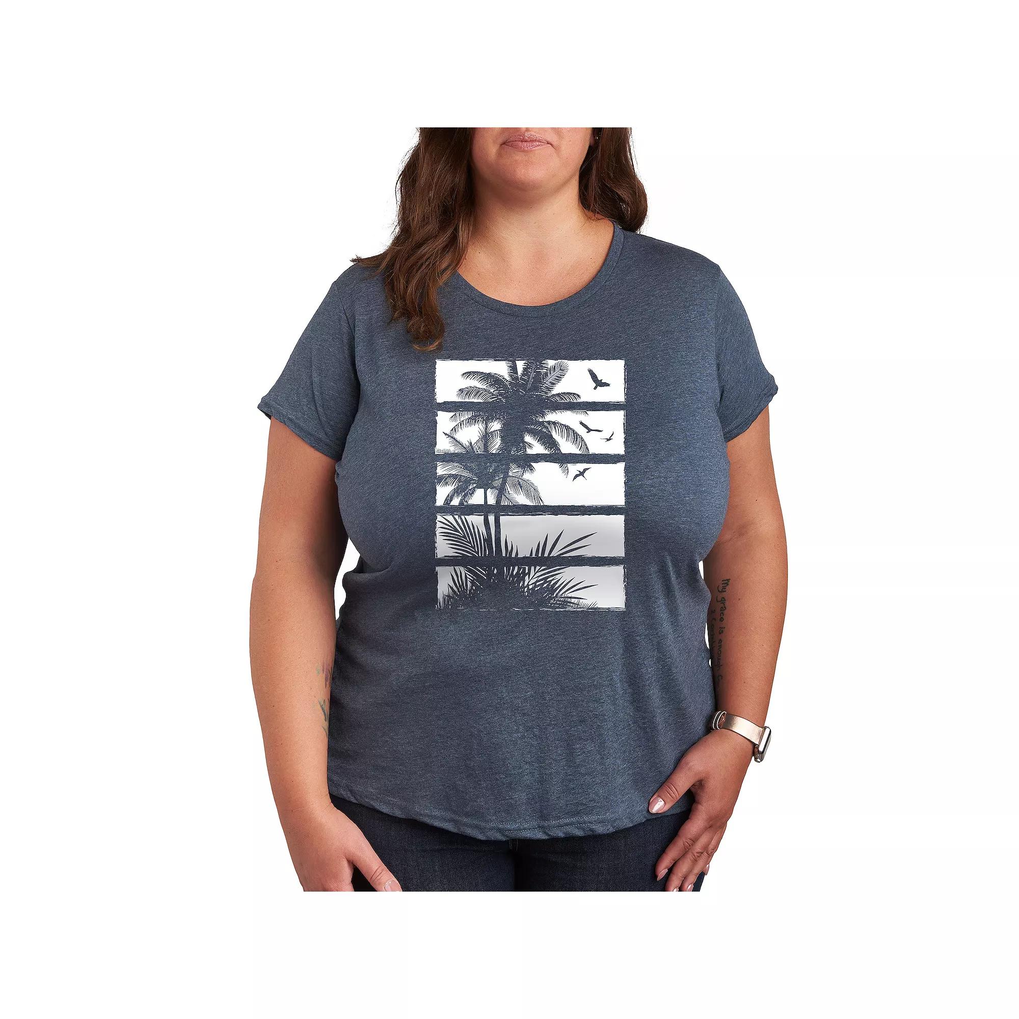 Plus Palm Tree Silhouette Panels Graphic Tee, Women's,  Product Image