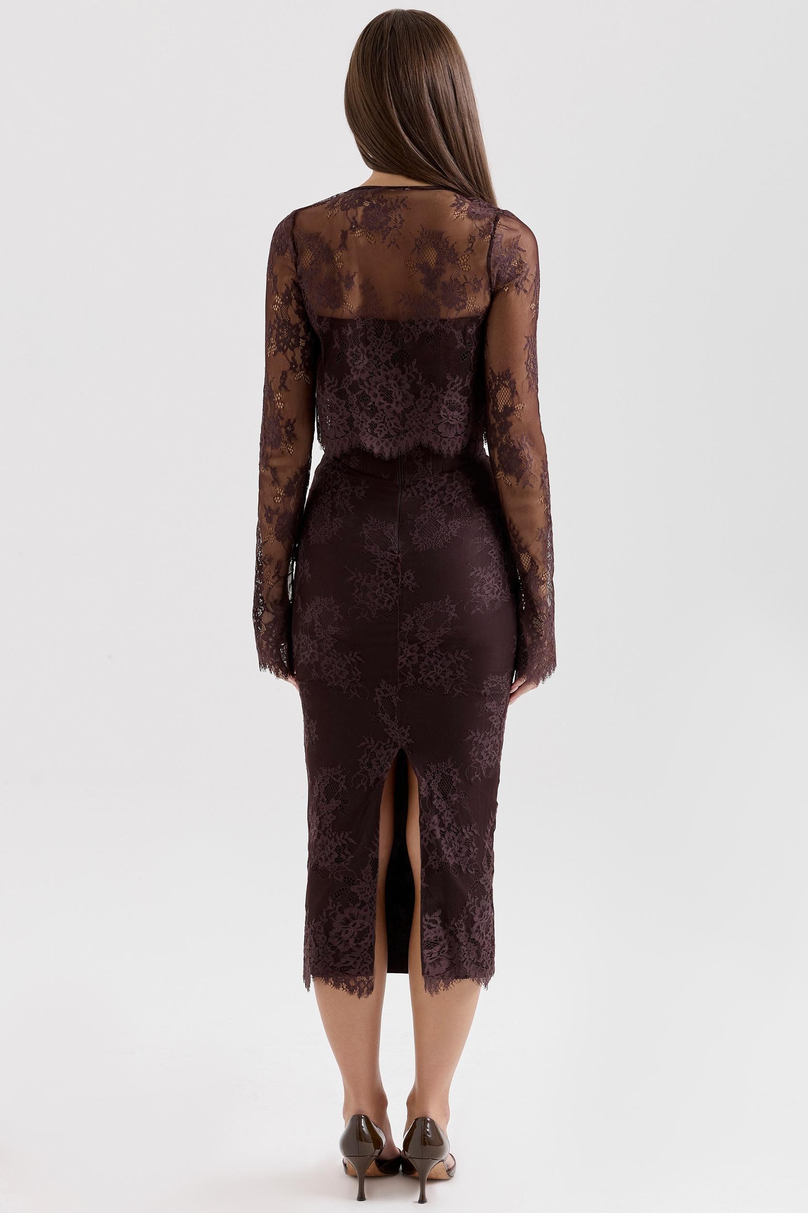 Larra  bitter chocolate lace corset midi dress & bolero Product Image