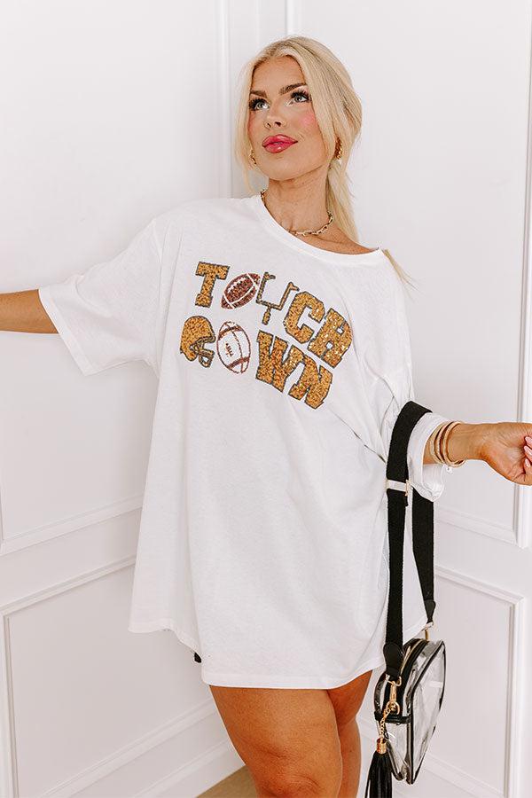 The Final Touch Down Sequin Oversized Tee in White Curves Product Image