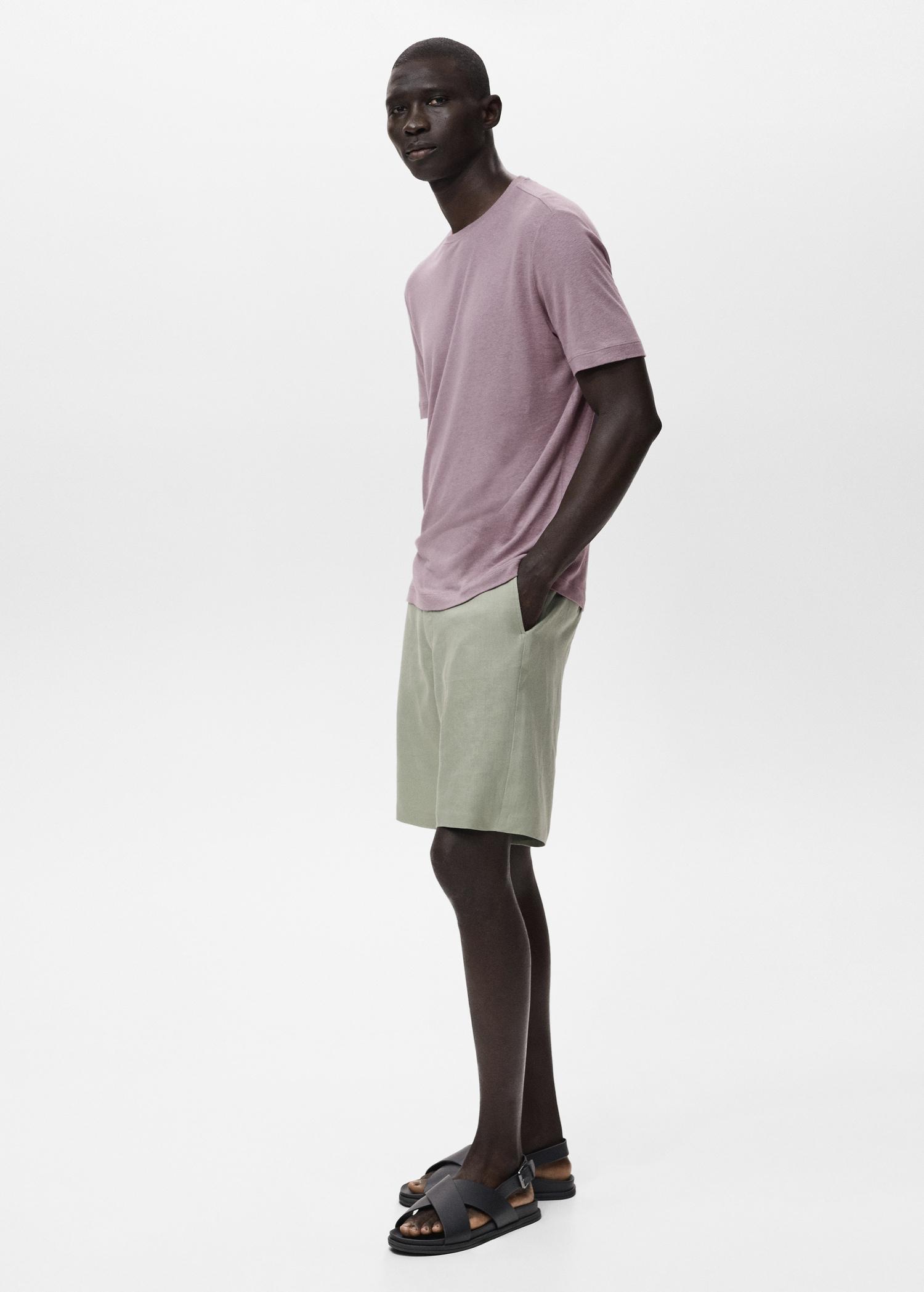 Slim-fit 100% linen bermuda shorts - Men | MANGO USA Product Image