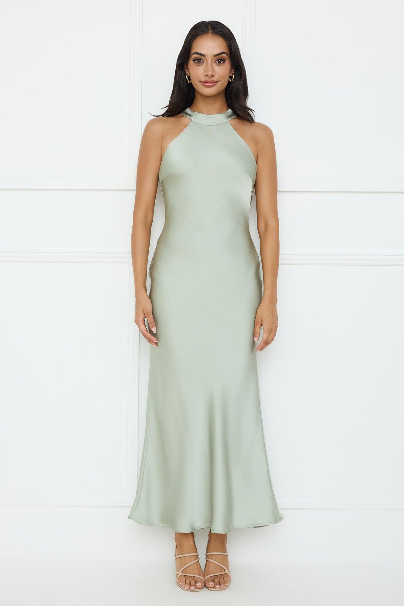 Icon Status Satin Maxi Dress Sage Product Image