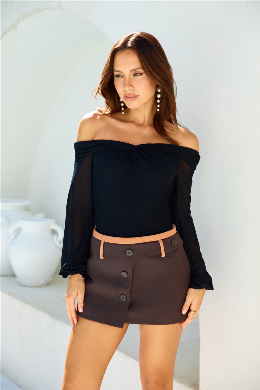 Fashionably Late Off Shoulder Mesh Bodysuit Black Product Image