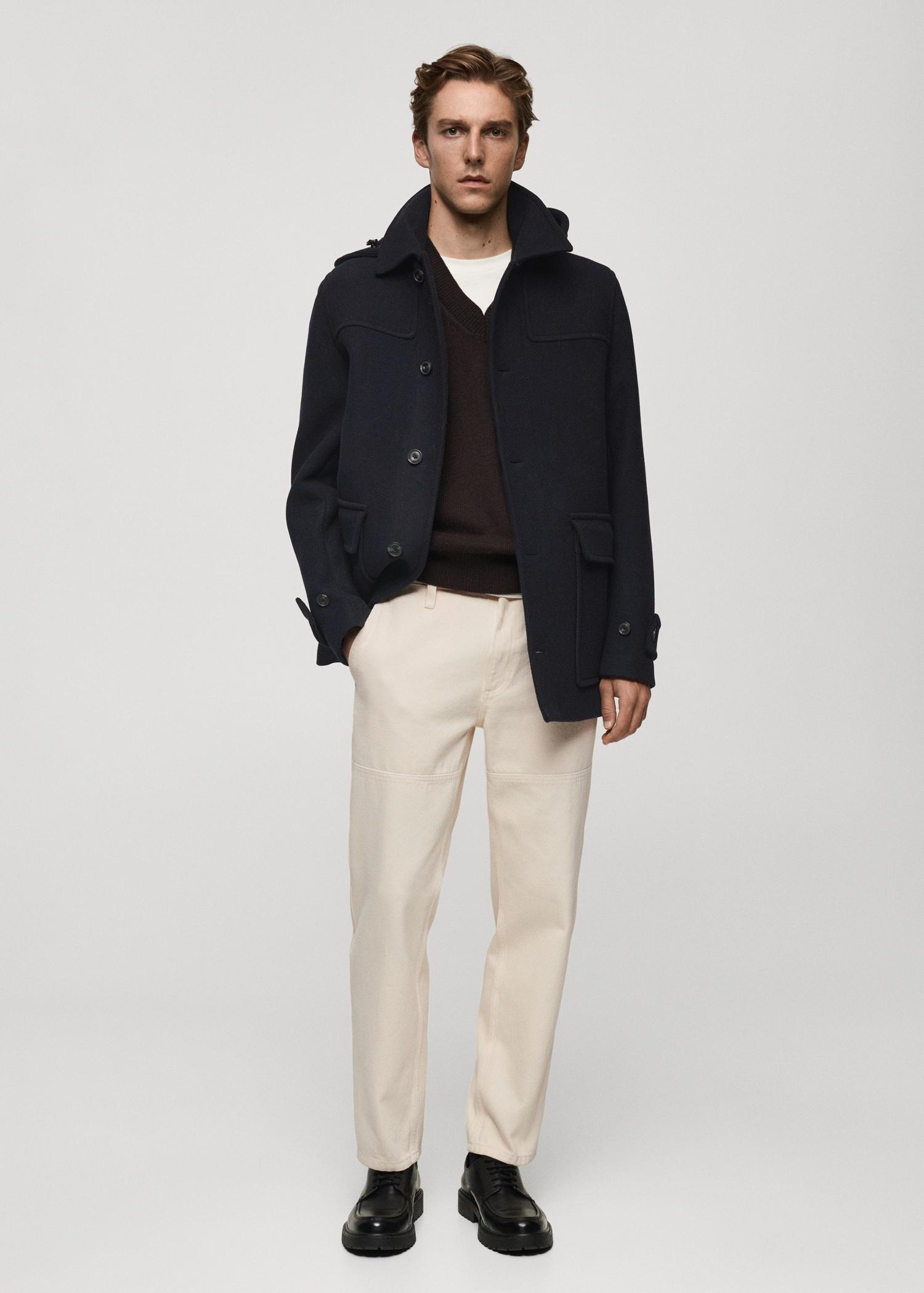 Detachable hood wool coat - Men | MANGO USA Product Image