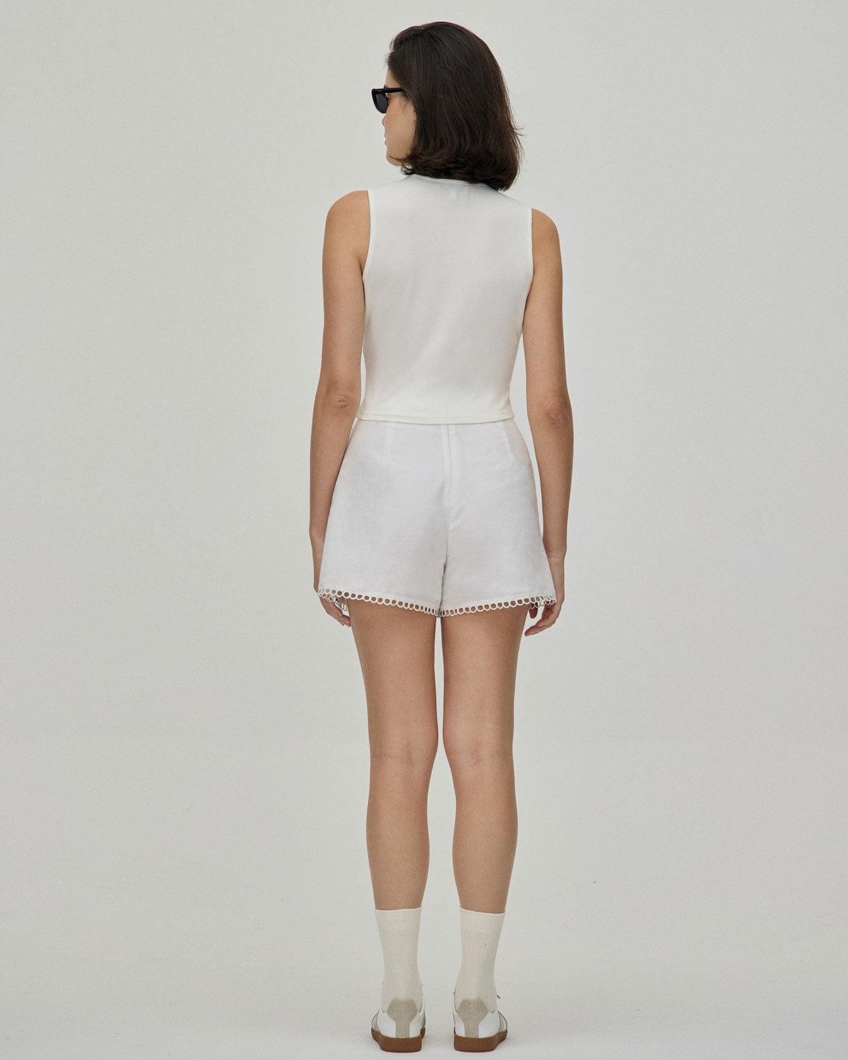 The White Lace Trim High-Waisted Shorts Product Image