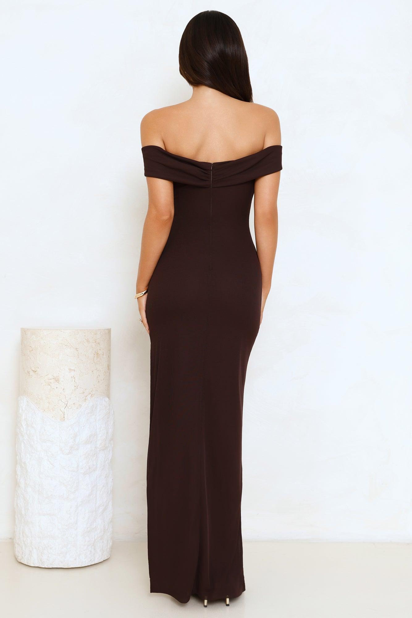 High End Highlights Off Shoulder Maxi Dress Brown Product Image