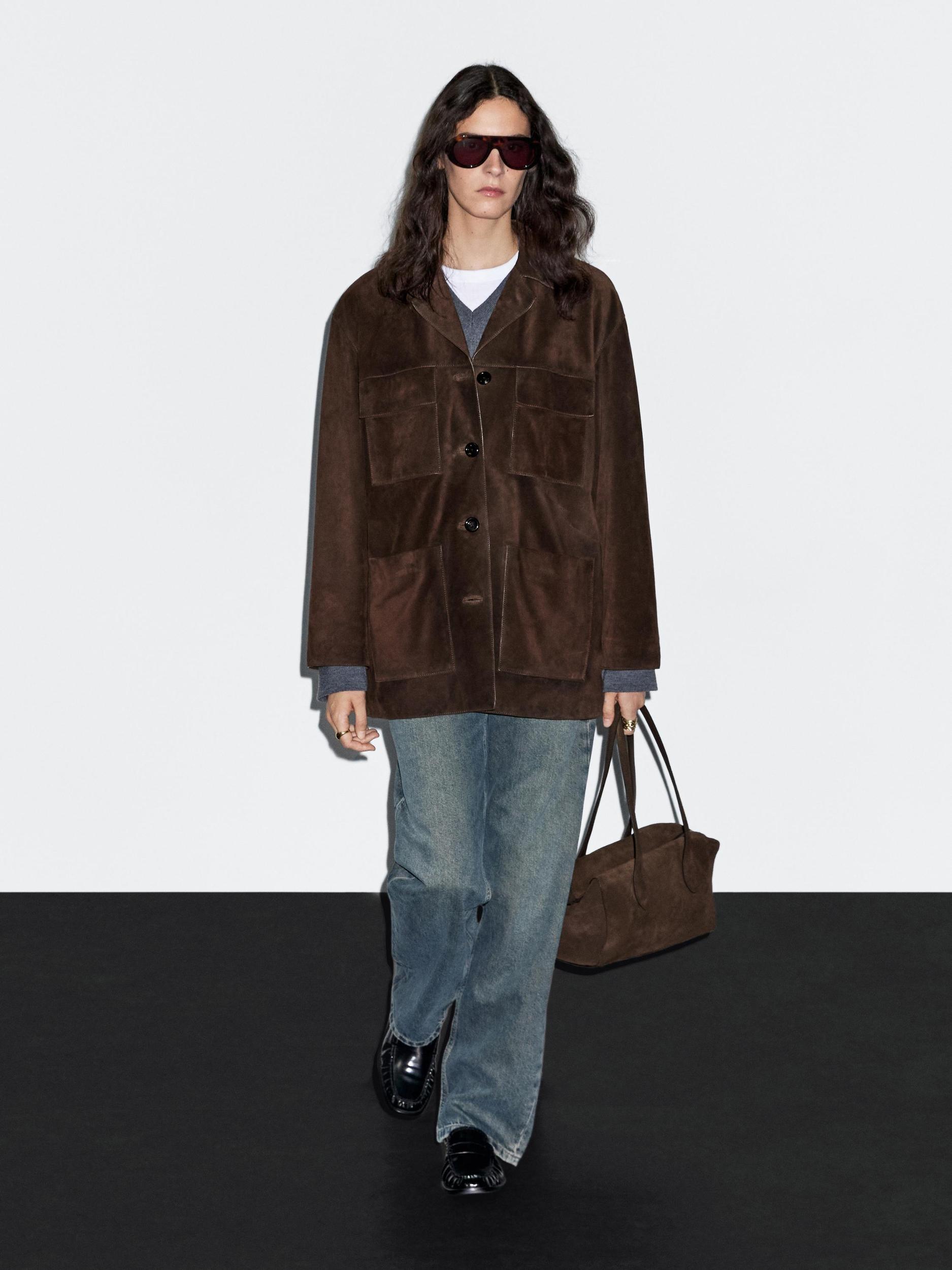 Split suede leather jacket with pockets Product Image