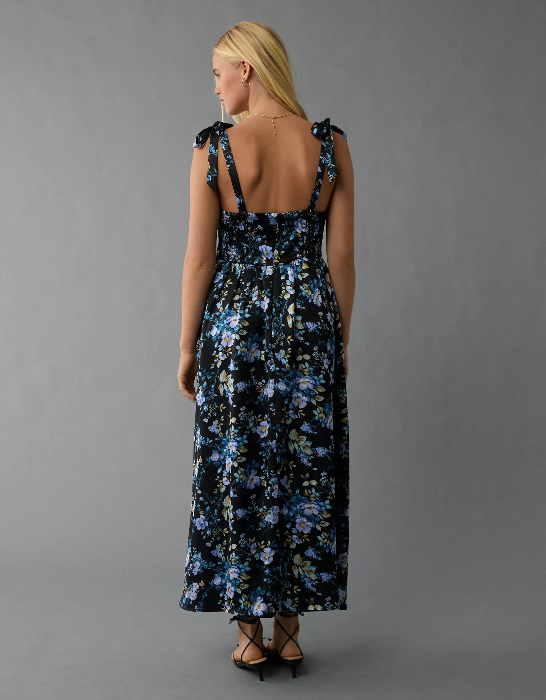 AE Corset Tie Strap Floral Midi Dress Product Image