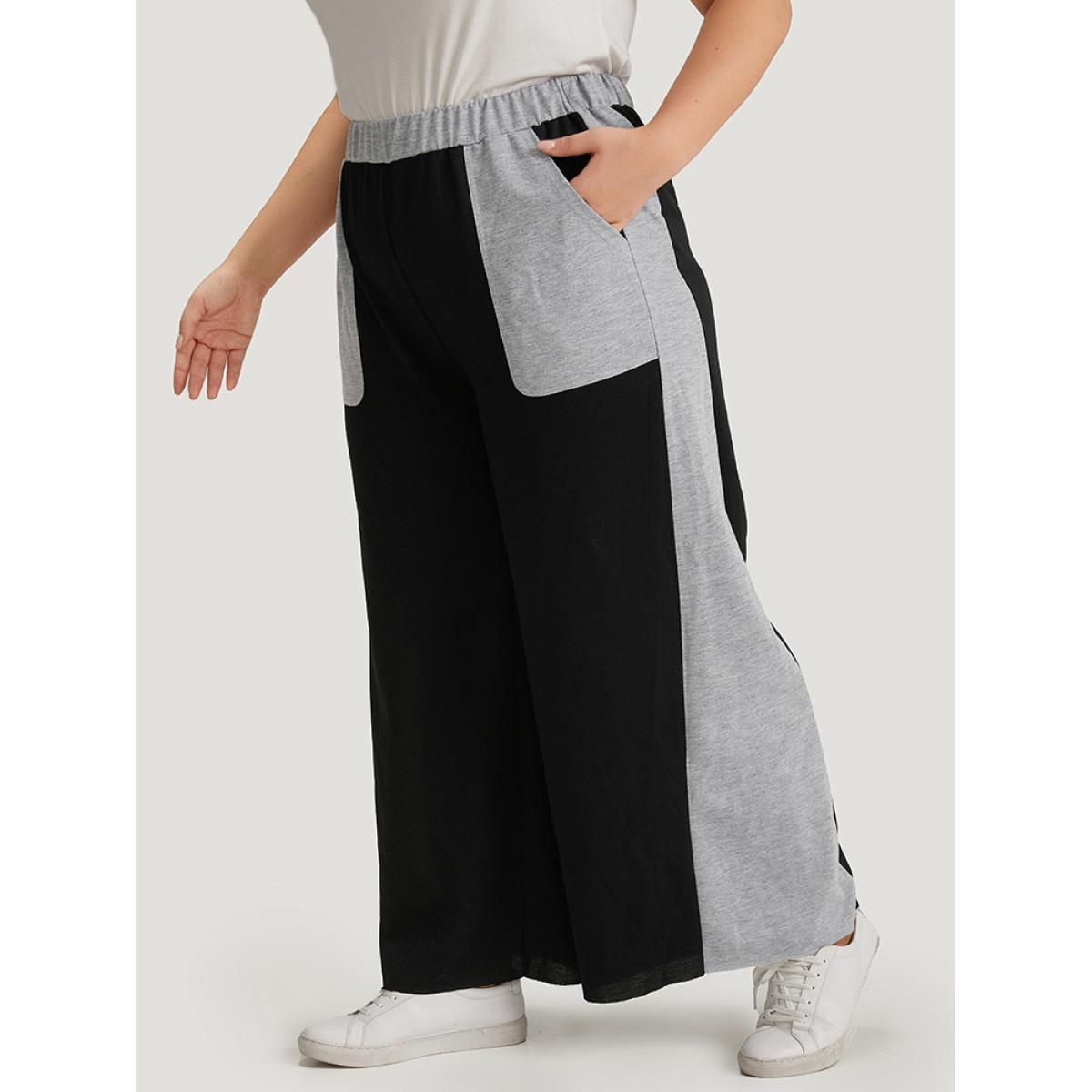 Color Block Contrast Slant Pocket Sweatpants Black Plus Size Women Casual Dailywear Contrast 18-20/2X Bloomchic Product Image