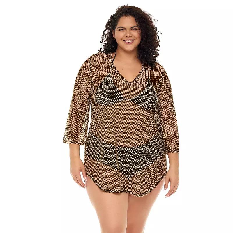 Plus Size Jordan Taylor Mesh Coverup, Women's, Size: 1XL, Black Gold Product Image