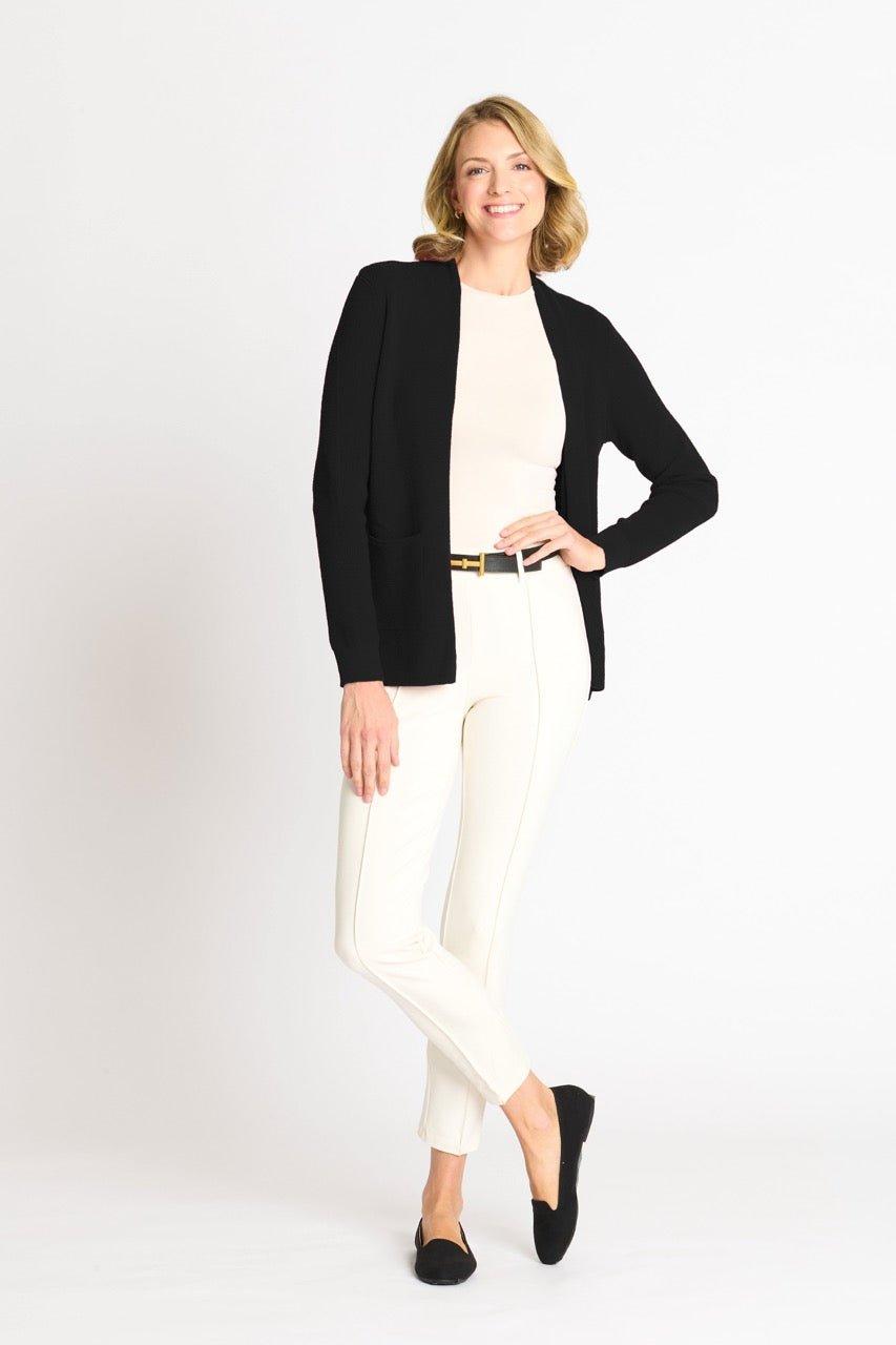 Waffle Stitch Cardigan Sweater with Pocket, Black Product Image